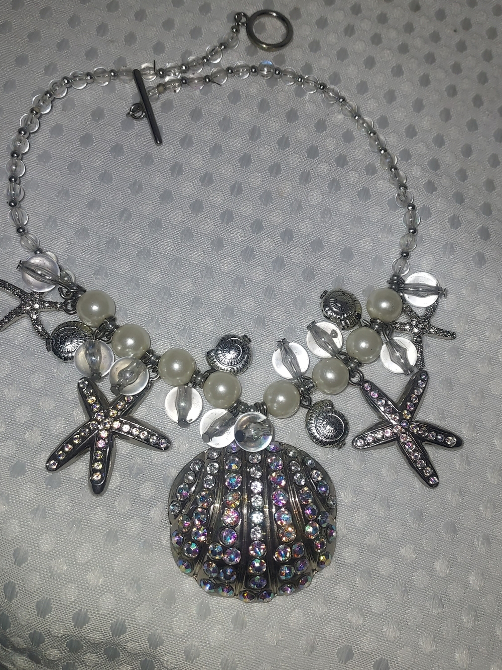 Little Mermaid Silver-Tone Seashell & Starfish Necklace with Pearl Accents